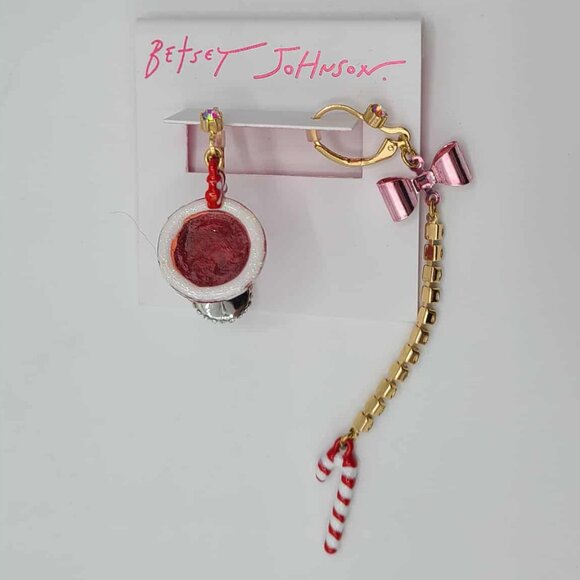 Betsey Johnson Martini Candy Cane Mixed Matched Earrings NWT!  NEW! - Picture 1 of 11